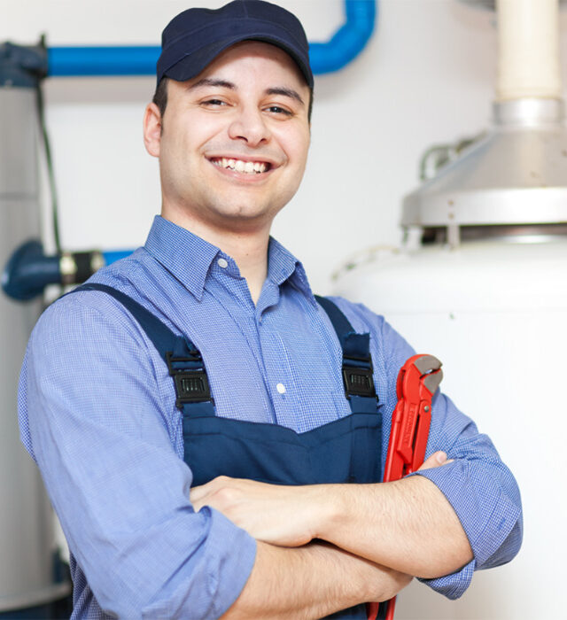 Plumber repairing water heater