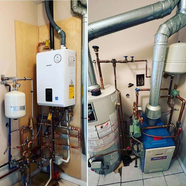 Navien combi boiler before and after installation comparison