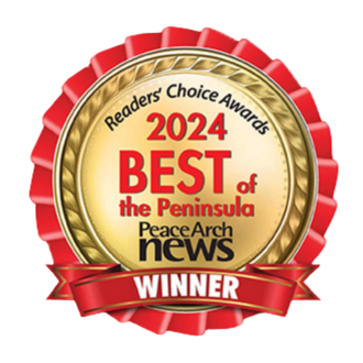 Award Badge showing John Sadler Plumbing & Heating was voted a winner of the Peace Arch News' 