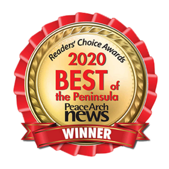Award Badge showing John Sadler Plumbing & Heating was voted a winner of the Peace Arch News' 